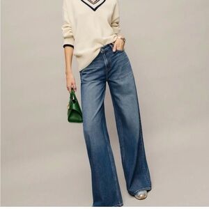 Reformation Rui Wide Leg Baggy Jeans - Blue Denim